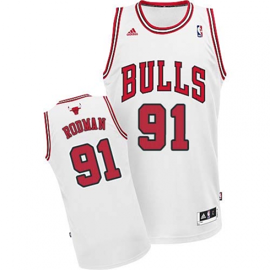 Men's Adidas Chicago Bulls #91 Dennis Rodman Swingman White Home NBA Jersey - Ujersey