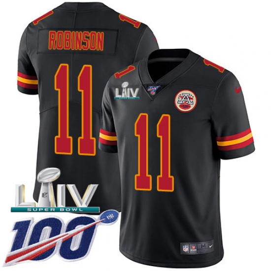 Youth Kansas City Chiefs #11 Demarcus Robinson Black Super Bowl LIV 2020 Stitched Limited Rush Jersey - Ujersey