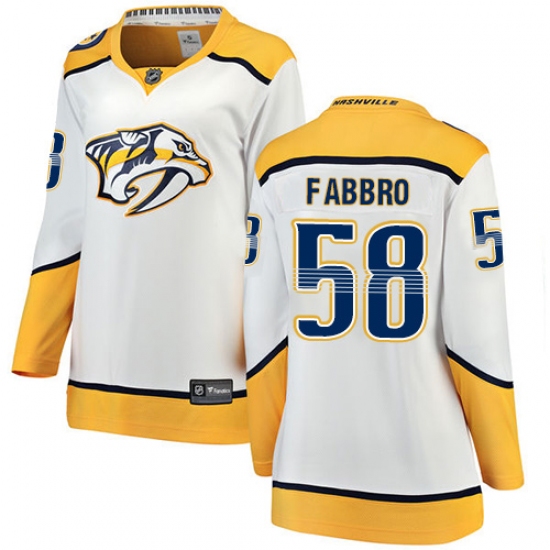 Women's Nashville Predators #58 Dante Fabbro Fanatics Branded White Away Breakaway NHL Jersey - Ujersey