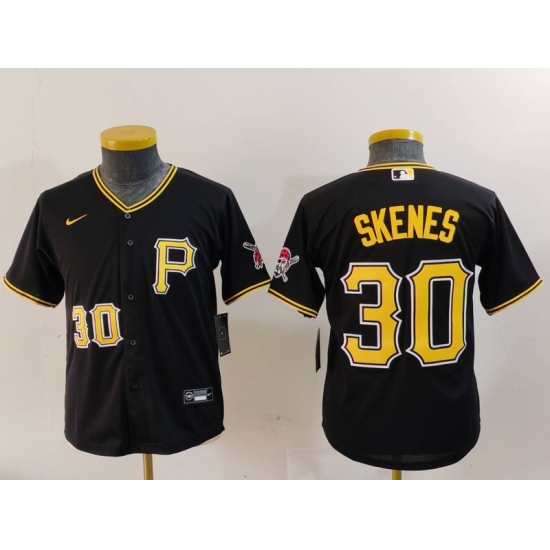 Youth Pittsburgh Pirates #30 Paul Skenes Number Black Stitched Cool Base Nike Jersey - Ujersey