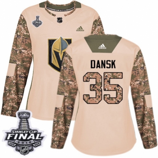 Women's Adidas Vegas Golden Knights #35 Oscar Dansk Authentic Camo Veterans Day Practice 2018 Stanley Cup Final NHL Jersey - Ujersey