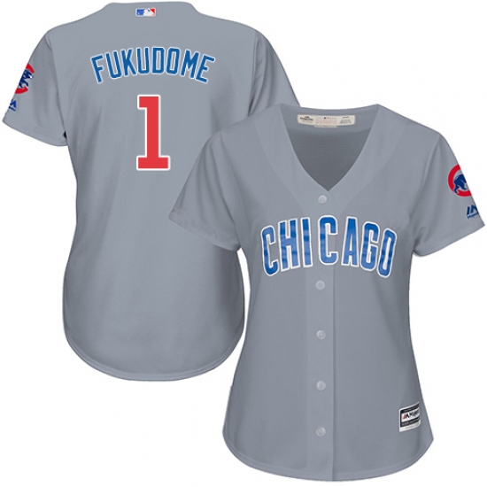 Women's Majestic Chicago Cubs #1 Kosuke Fukudome Replica Grey Road MLB Jersey - Ujersey