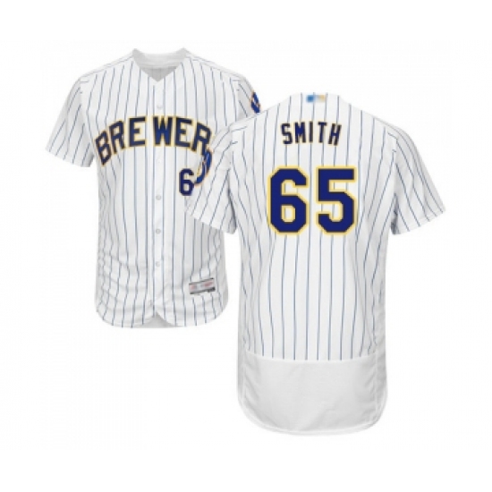 Men's Milwaukee Brewers #65 Burch Smith White Home Flex Base Authentic Collection Baseball Jersey - Ujersey