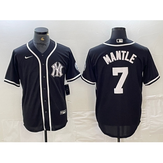 Men's New York Yankees #7 Mickey Mantle Black White Cool Base Stitched Jersey - Ujersey
