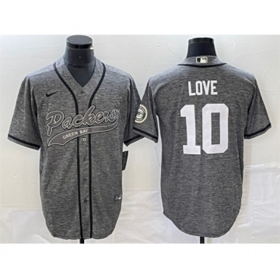 Men's Nike Green Bay Packers #10 Jordan Love Gray Cool Base Stitched Baseball Jersey - Ujersey