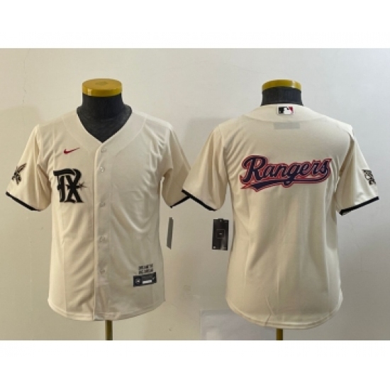 Youth Texas Rangers Big Logo Cream 2023 City Connect Stitched Baseball Jersey - Ujersey
