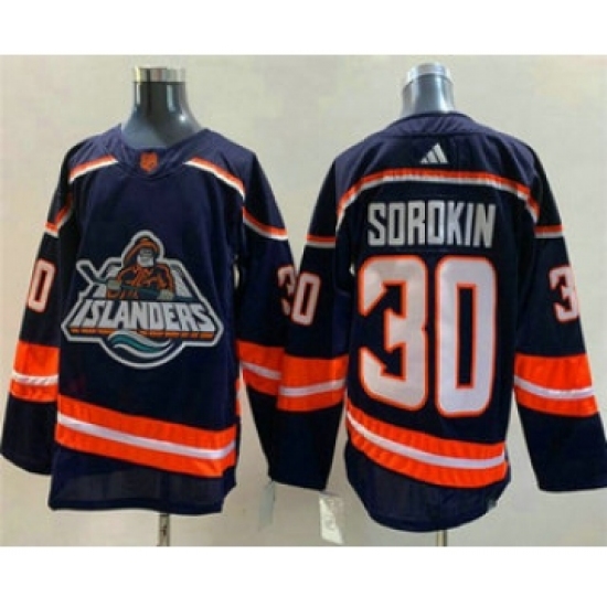 Men's New York Islanders #30 Ilya Sorokin Navy 2022 Reverse Retro Stitched Jersey - Ujersey