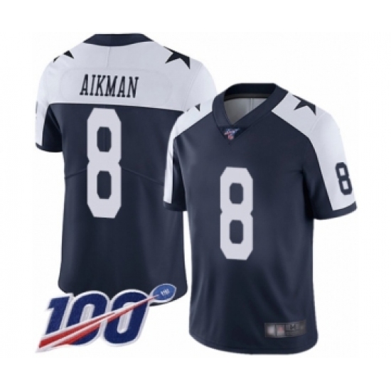 Men's Dallas Cowboys #8 Troy Aikman Navy Blue Throwback Alternate Vapor Untouchable Limited Player 100th Season Football Jersey - Ujersey