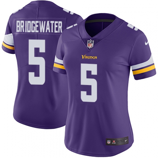Women's Nike Minnesota Vikings #5 Teddy Bridgewater Purple Team Color Vapor Untouchable Limited Player NFL Jersey - Ujersey