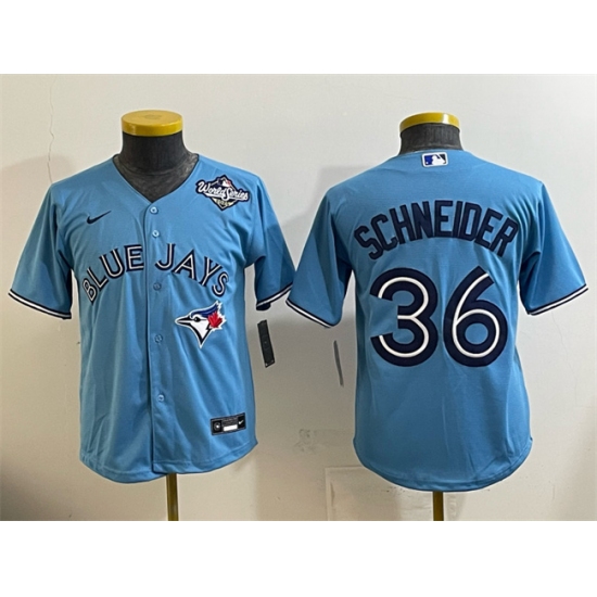Youth Toronto Blue Jays #36 Davis Schneider Blue 2025 World Series Cool Base Stitched Baseball Jersey - Ujersey