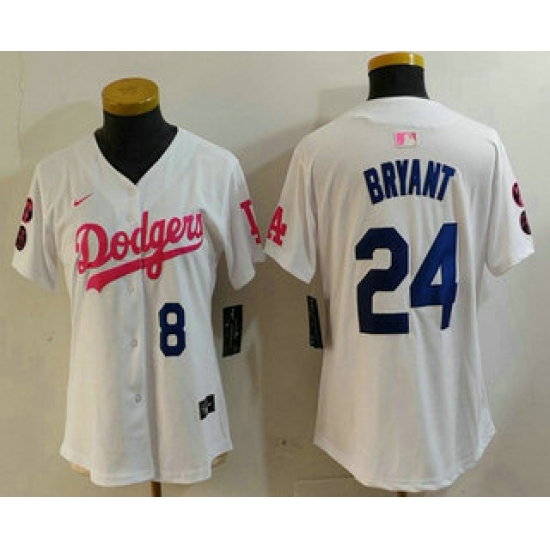 Women's Los Angeles Dodgers #8 24 Kobe Bryant Number White Pink With Limited Stitched Jersey - Ujersey