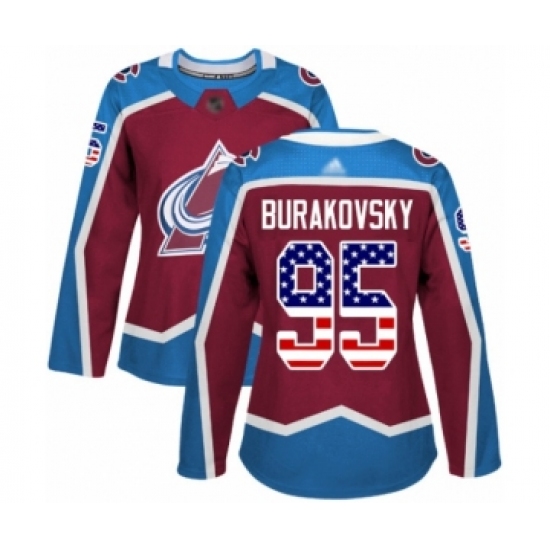 Women's Colorado Avalanche #95 Andre Burakovsky Authentic Burgundy Red USA Flag Fashion Hockey Jersey - Ujersey