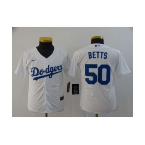 Youth Los Angeles Dodgers #50 Mookie Betts White 2020 Cool Base Jersey - Ujersey