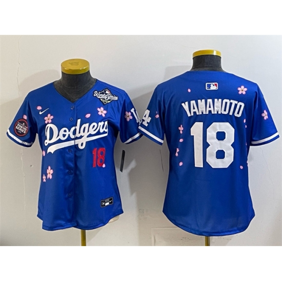 Women's Los Angeles Dodgers #18 Yoshinobu Yamamoto Royal 2025 World Series Tokyo Series Limited Stitched Baseball Jersey(Run Small) - Ujersey