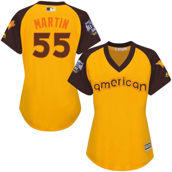 Women's Majestic Toronto Blue Jays #55 Russell Martin Authentic Yellow 2016 All-Star American League BP Cool Base MLB Jersey - Ujersey