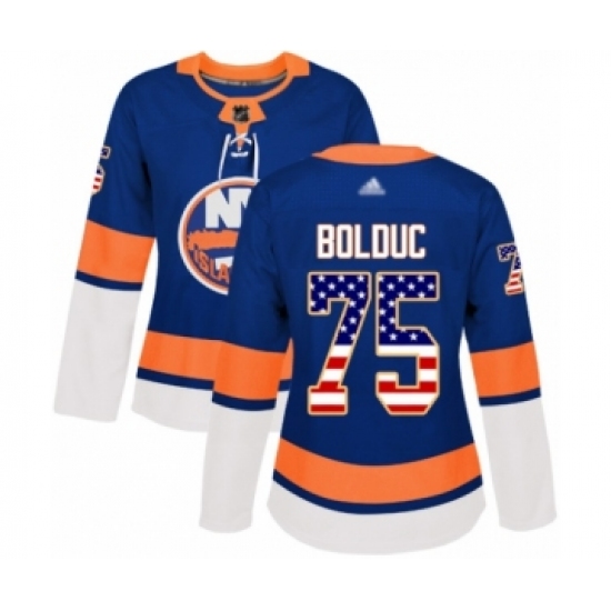 Women's New York Islanders #75 Samuel Bolduc Authentic Royal Blue USA Flag Fashion Hockey Jersey - Ujersey