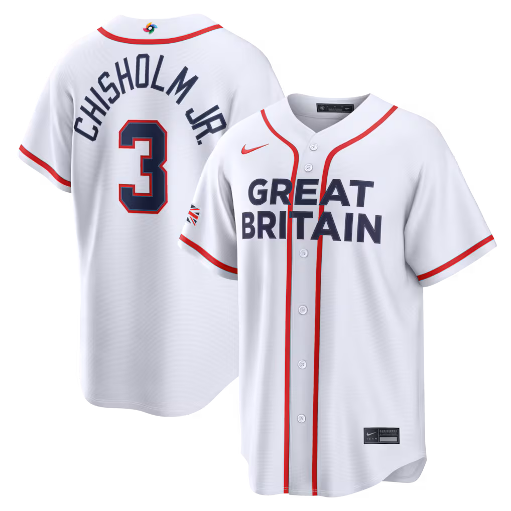 Men's Great Britain Baseball Jazz Chisholm Jr. Nike White 2026 World Baseball Classic Home Stadium Jersey - ujerseystore
