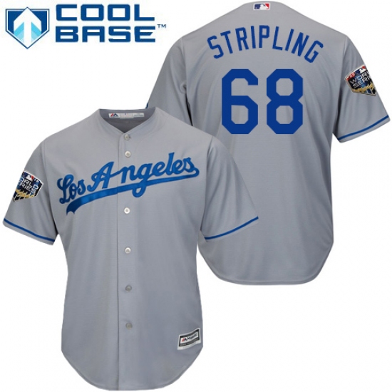 Youth Majestic Los Angeles Dodgers #68 Ross Stripling Authentic Grey Road Cool Base 2018 World Series MLB Jersey - Ujersey