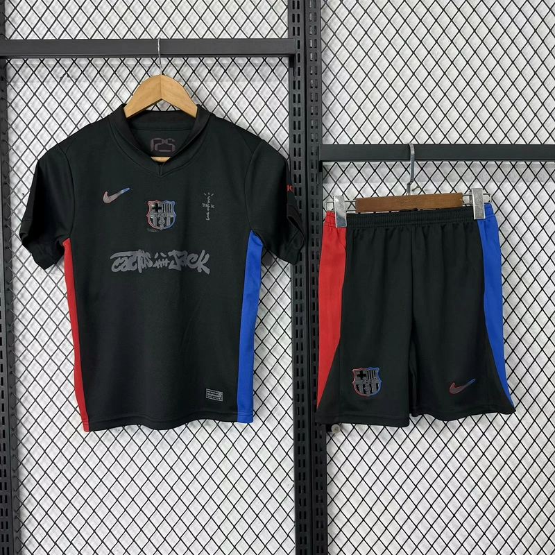 Barcelona Away x Travis Scott Soccer Kids Kit Jersey+Shorts 2024/25 - Ujersey NHL