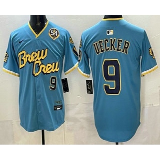 Men's Milwaukee Brewers #9 Bob Uecker Blue City Connect Limited Jersey - Ujersey