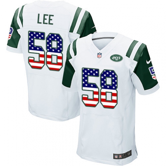 Men's Nike New York Jets #58 Darron Lee Elite White Road USA Flag Fashion NFL Jersey - ujerseystore