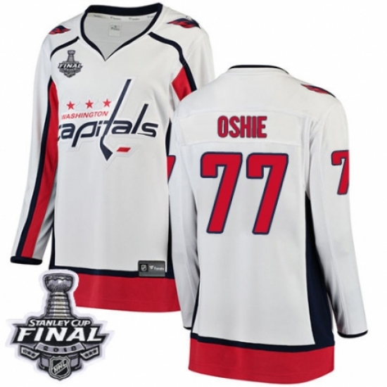 Women's Washington Capitals #77 T.J. Oshie Fanatics Branded White Away Breakaway 2018 Stanley Cup Final NHL Jersey - Ujersey