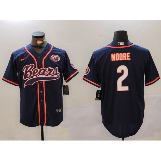 Men's Chicago Bears #2 DJ Moore Navy Throwback With Cool Base Stitched Baseball Jersey - Ujersey