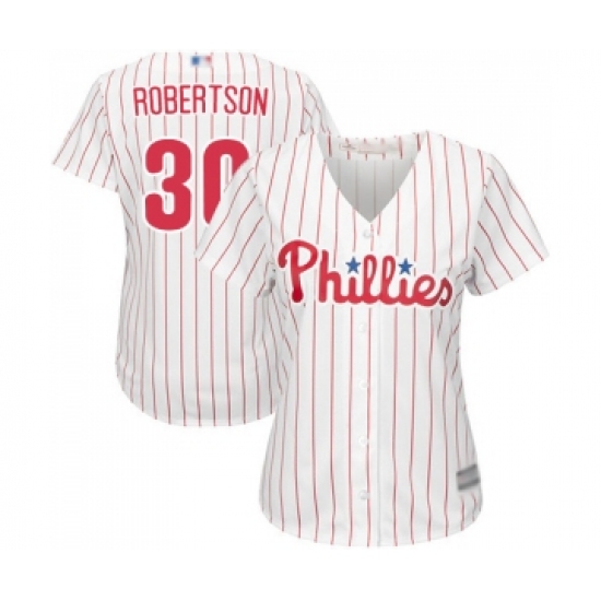 Women's Philadelphia Phillies #30 David Robertson Replica White Red Strip Home Cool Base Baseball Jersey - Ujersey