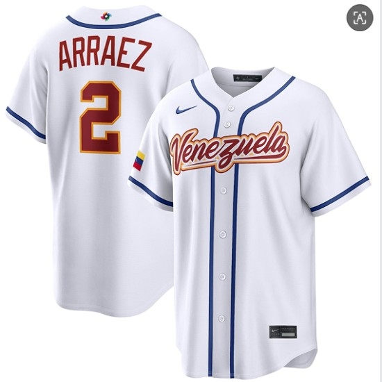 Men's Venezuela Baseball #2 Luis Arraez White 2026 World Baseball Classic Home Stadium Stitched Jersey - U-jersey