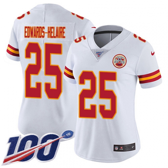 Women's Kansas City Chiefs #25 Clyde Edwards-Helaire White Stitched 100th Season Vapor Untouchable Limited Jersey - Ujersey