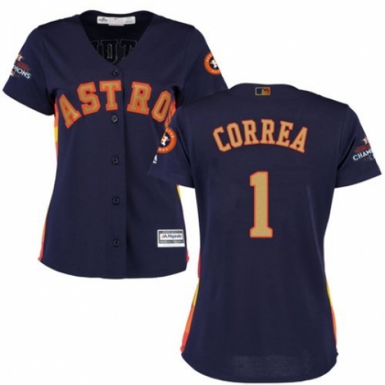 Women's Majestic Houston Astros #1 Carlos Correa Authentic Navy Blue Alternate 2018 Gold Program Cool Base MLB Jersey - Ujersey