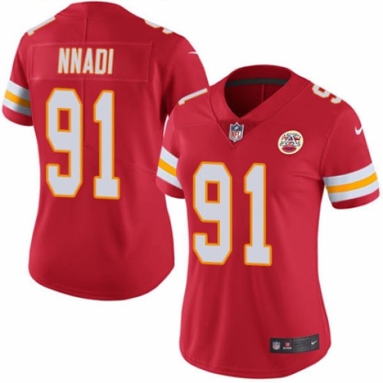 Women's Nike Kansas City Chiefs #91 Derrick Nnadi Red Team Color Vapor Untouchable Limited Player NFL Jersey - Ujersey