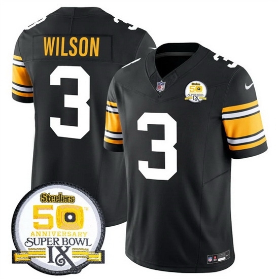 Men's Pittsburgh Steelers #3 Russell Wilson Black 2024 F U S E 50th Anniversary Of Super Bowl IX Vapor Untouchable Limited Stitched Jersey - Ujersey