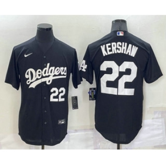 Men's Los Angeles Dodgers #22 Clayton Kershaw Number Black Turn Back The Clock Stitched Cool Base Jersey - Ujersey