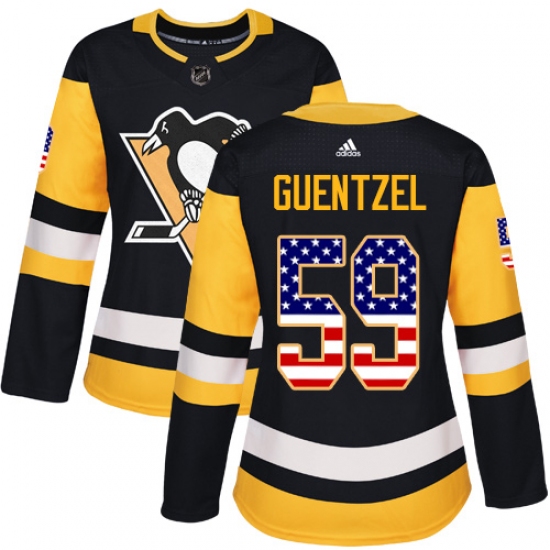 Women's Adidas Pittsburgh Penguins #59 Jake Guentzel Authentic Black USA Flag Fashion NHL Jersey