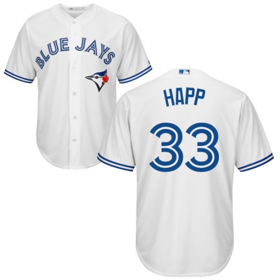 Men's Majestic Toronto Blue Jays #33 J.A. Happ Replica White Home MLB Jersey - Ujersey