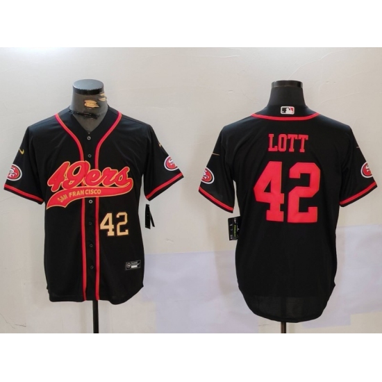 Men's San Francisco 49ers #42 Ronnie Lott Black With Cool Base Stitched Baseball Jerseys - Ujersey