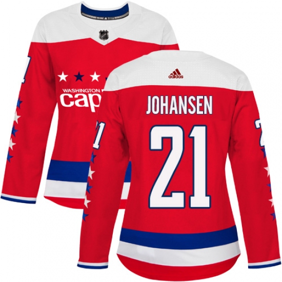 Women's Adidas Washington Capitals #21 Lucas Johansen Authentic Red Alternate NHL Jersey - Ujersey