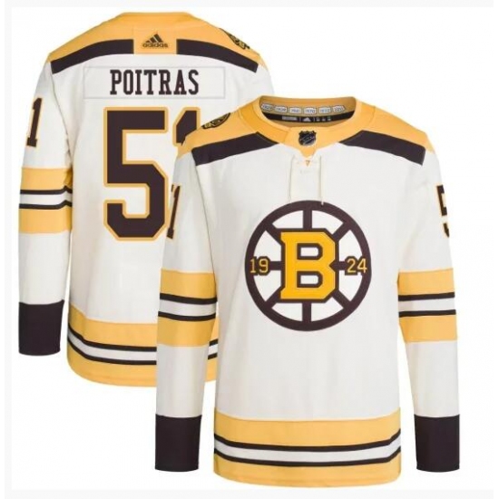 Men's Boston Bruins #51 Matthew Poitras Cream 100th Anniversary Stitched Jersey - Ujersey