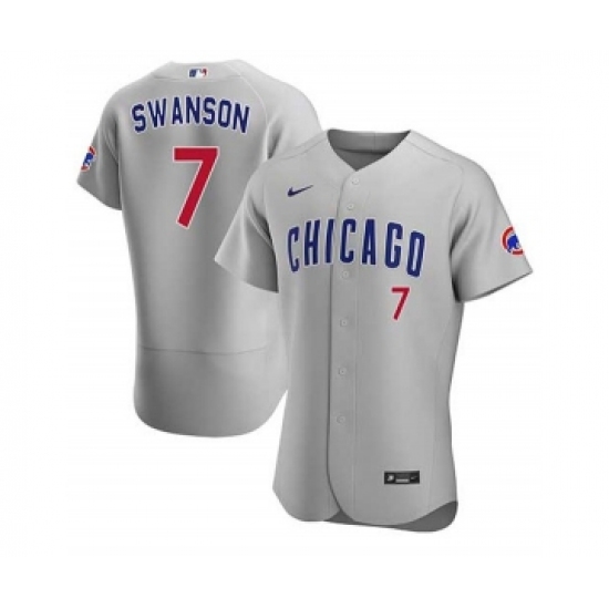 Men's Nike Chicago Cubs #7 Dansby Swanson Gray Flex Base Stitched Baseball Jersey - Ujersey