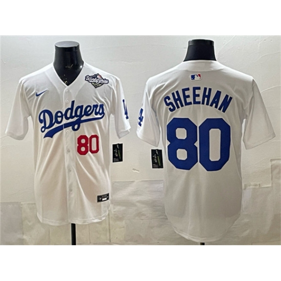 Men's Los Angeles Dodgers #80 Emmet Sheehan White 2025 World Series Limited Stitched Baseball Jersey - Ujersey