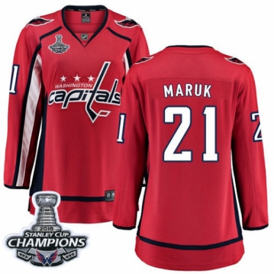 Women's Washington Capitals #21 Dennis Maruk Fanatics Branded Red Home Breakaway 2018 Stanley Cup Final Champions NHL Jersey - Ujersey