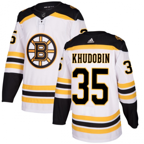 Men's Adidas Boston Bruins #35 Anton Khudobin Authentic White Away NHL Jersey - Ujersey