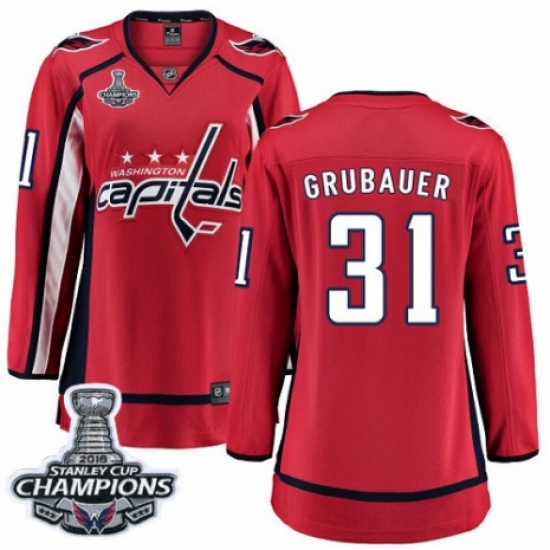 Women's Washington Capitals #31 Philipp Grubauer Fanatics Branded Red Home Breakaway 2018 Stanley Cup Final Champions NHL Jersey - Ujersey