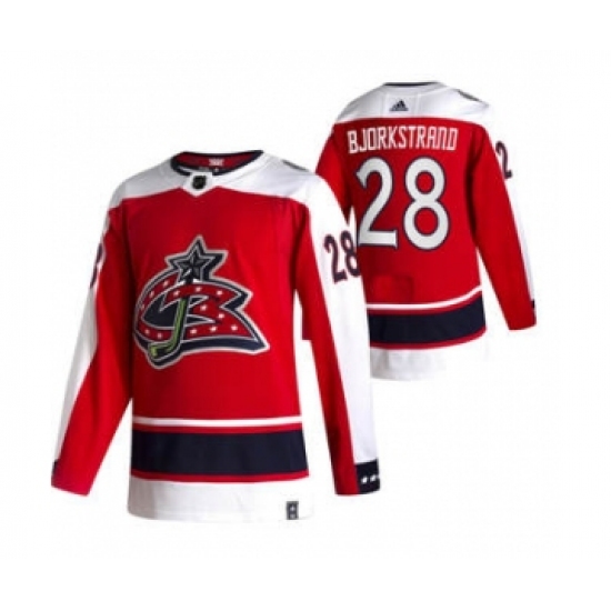 Men's Columbus Blue Jackets #28 Oliver Bjorkstrand Red 2020-21 Reverse Retro Alternate Hockey Jersey - Ujersey
