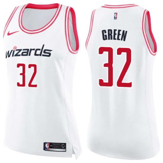 Women's Nike Washington Wizards #32 Jeff Green Swingman White Pink Fashion NBA Jersey - Ujersey
