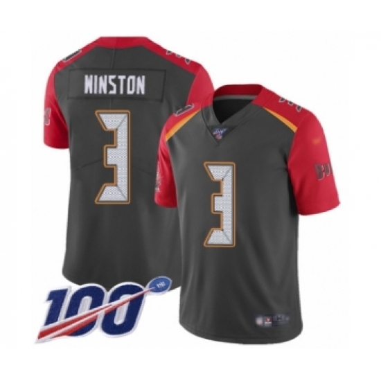 Youth Tampa Bay Buccaneers #3 Jameis Winston Limited Gray Inverted Legend 100th Season Football Jersey - Ujersey
