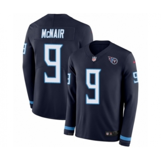 Men's Nike Tennessee Titans #9 Steve McNair Limited Navy Blue Therma Long Sleeve NFL Jersey - Ujersey