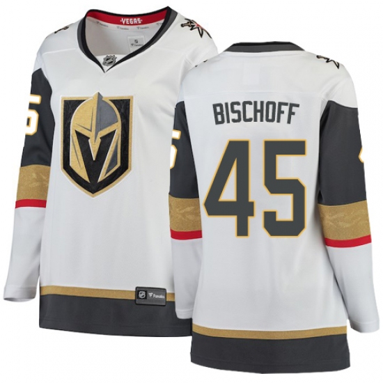 Women's Vegas Golden Knights #45 Jake Bischoff Authentic White Away Fanatics Branded Breakaway NHL Jersey