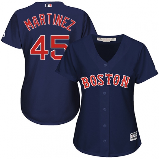 Women's Majestic Boston Red Sox #45 Pedro Martinez Replica Navy Blue Alternate Road MLB Jersey - Ujersey